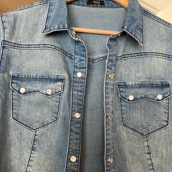 CHIQLE LIGHTBLUE WESTERN POINTED YOKES DENIM SHIRT - Picture 4 of 7